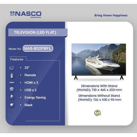 Nasco NAS-B32FBFL LED Digital Satellite TV - 32" - Black