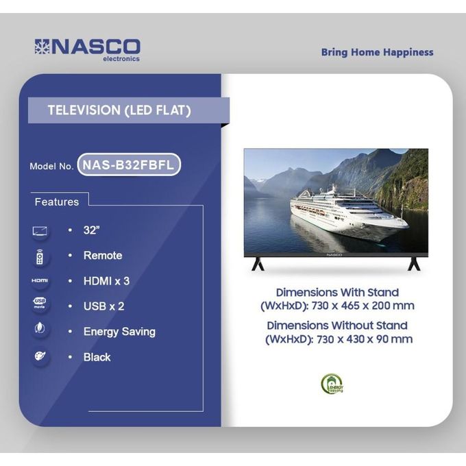 Nasco NAS-B32FBFL LED Digital Satellite TV - 32" - Black